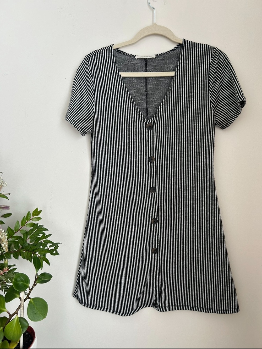 Caution to the wind Striped Black & White Button-Front Women’s Top